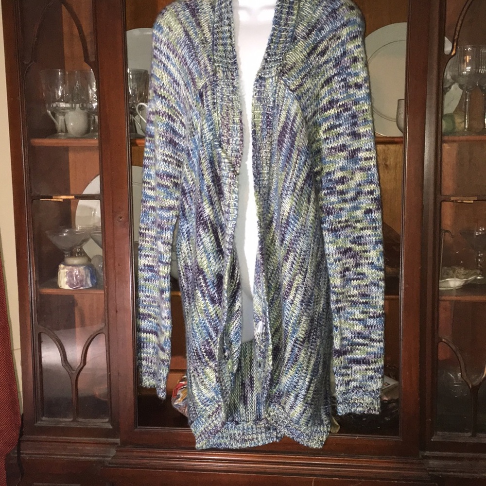 Elan shrug cardigan size L acrylic blu/green